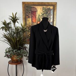 KS Collection Black Blazer Belted Double Breasted Size 14 Shawl Collar Unlined‎